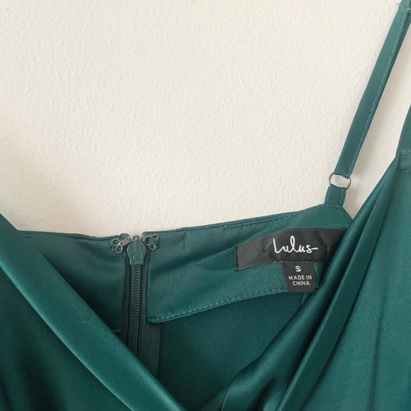 Lulu's Hollywood Woman Forest Green Satin Midi Dress - Picture 6 of 8